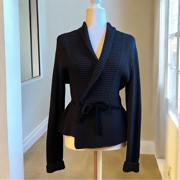 NEW LRL Ralph Lauren Chunky Belted Peplum Shawl Cardigan Sweater Jacket S NWOT - Picture 2 of 16